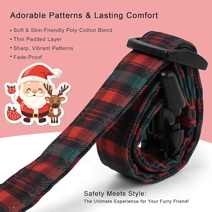 Babole Pet Christmas Dog Collar for Large Dogs - Vintage Red Green Tartan Christmas Collars for Dogs, Soft Adjustable Winter Holiday Dog Collars with Quick Release Buckle L