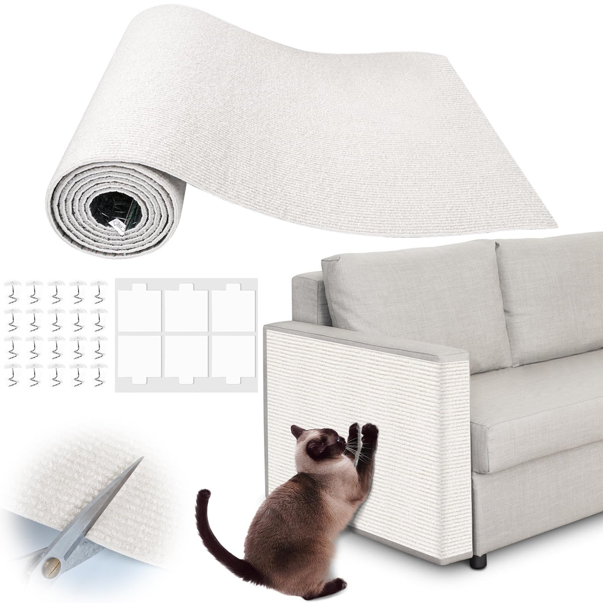 Inchoco Cat Scratch Pad - 100" x 15.8" Trimmable Self-Adhesive Cat Scratch Furniture Protector, Sisal Cat DIY Climbing Couch Protector for Scratch Post Cat Tree Replacement Indoor (Dark Gray)