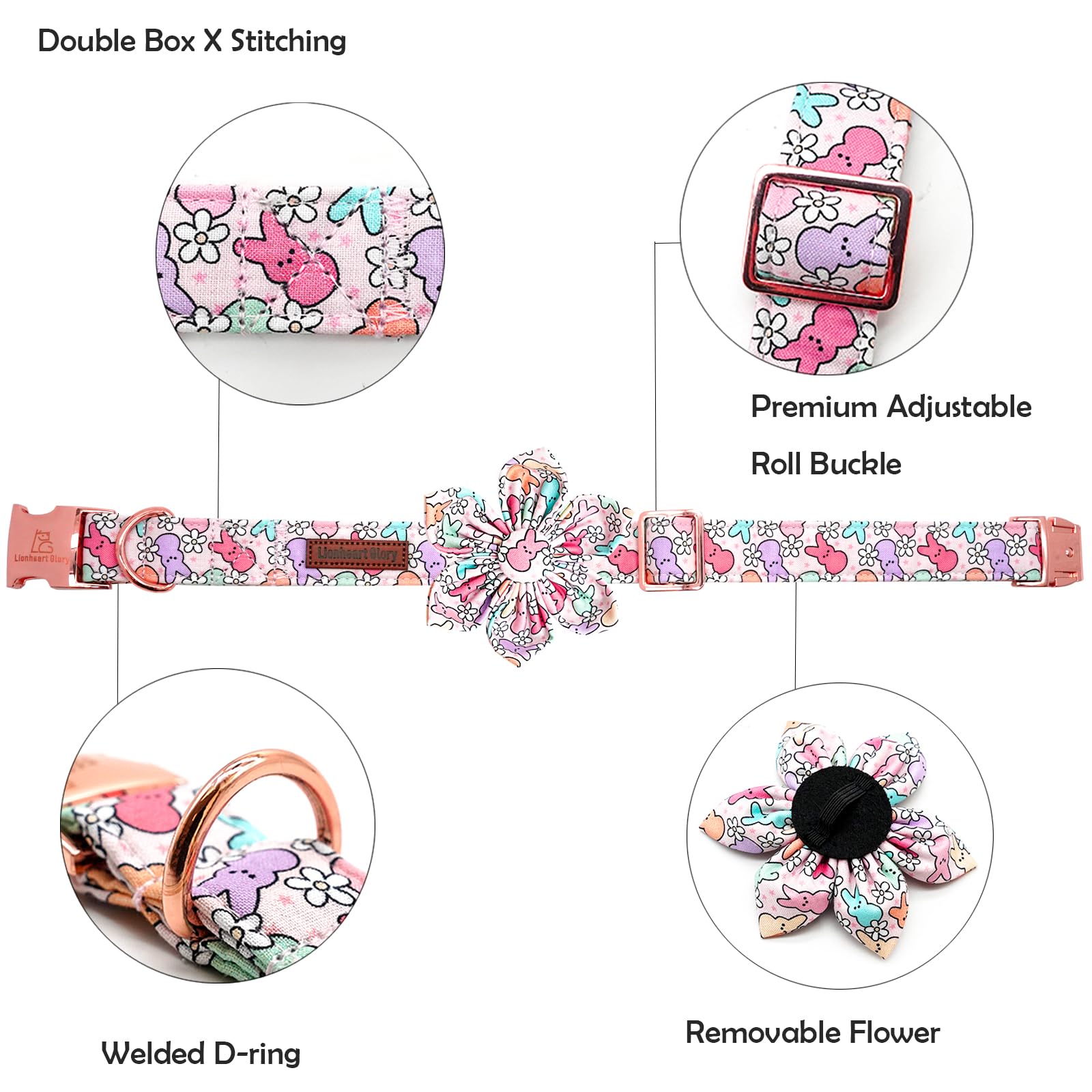 Lionheart glory Easter Day Dog Collar with Flower Dog Collar for Large Dogs, Rabbits Dog Collars Colorful Dog Collar Spring Collars Pet Collar Flowers