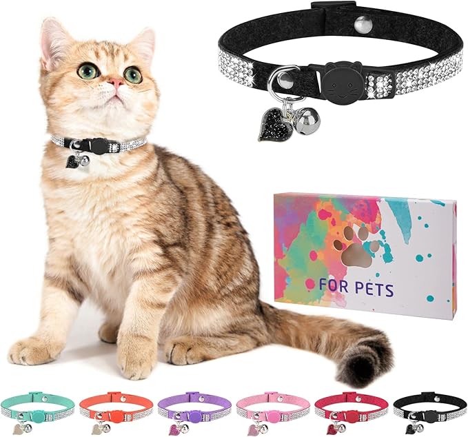 DILLYBUD Rhinestone Cat Collar Breakaway, Bling Sparkly Diamond, Black