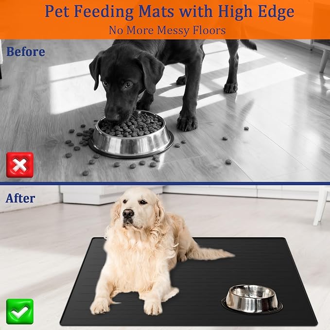 31.8"x23.8" Extra Large Pet Food Mat, Silicone Dog Mats for Food and Water, XL Nonslip Pet Feeding Mats for Floors,Dog Cat Bowl Mat with Raised Edges, Lake Blue
