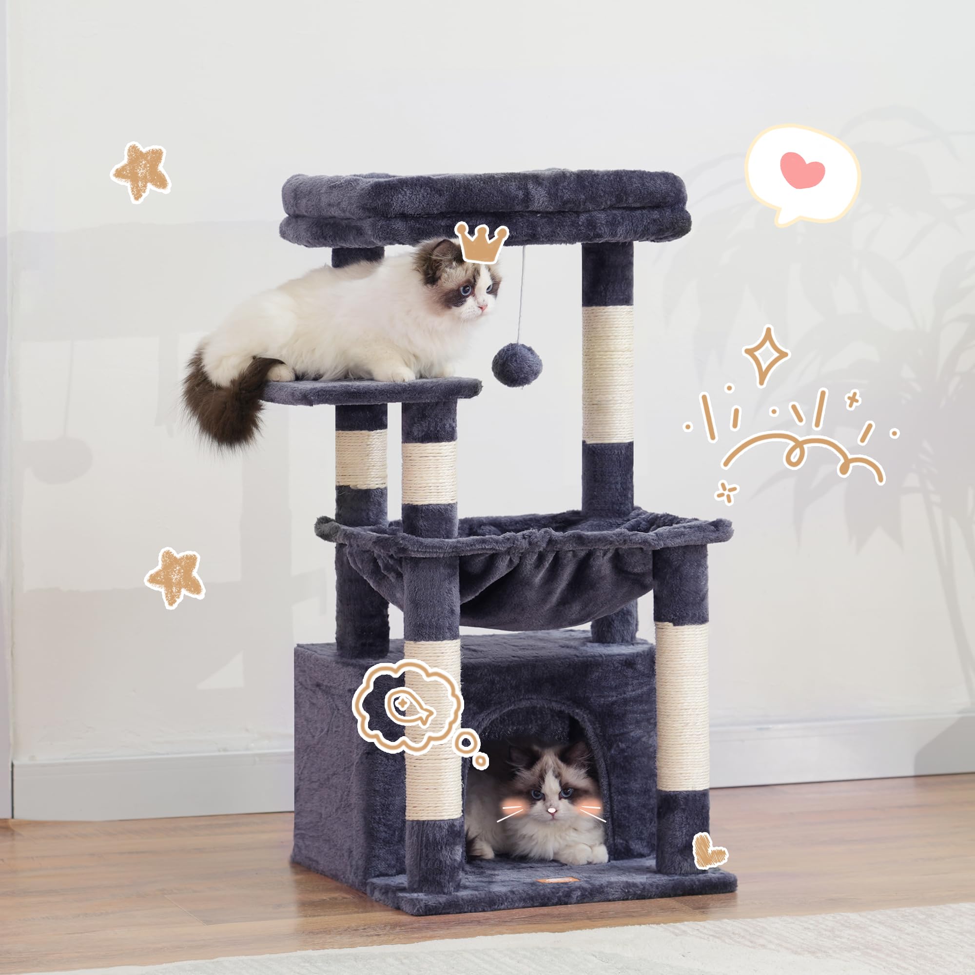 Heybly Cat Tree, Kitten Tower with Large Soft Cat Basket HCT008SG