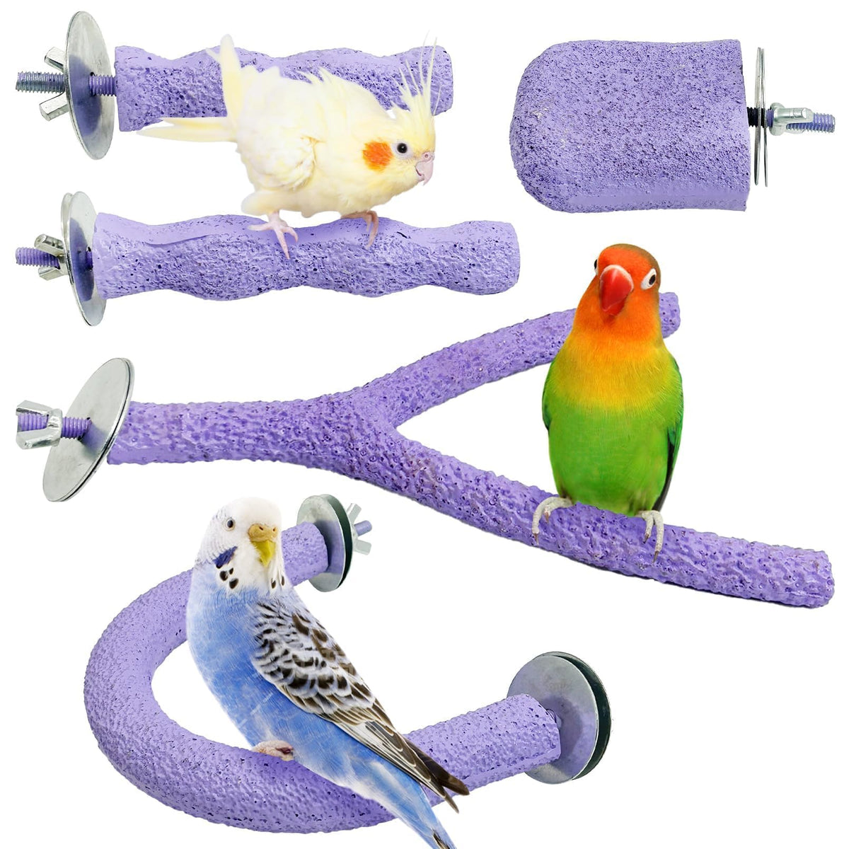 PINVNBY 5 Pack Bird Perch Resin Bird Beak Grinding Stone Parrot Cage Stand Platform Foot Claws Trimmer Chew Toy Cage Accessories for Budgie Cockatiel Conure Lovebird Finch (Green)