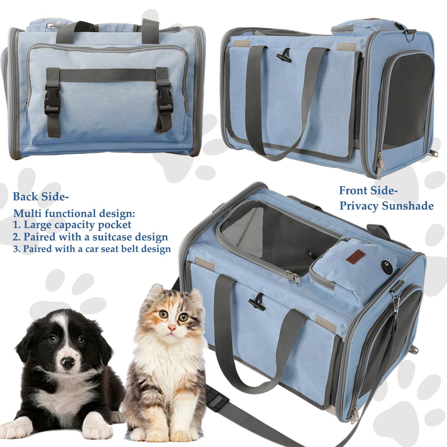 Patazone Cats Carrier Soft Small Dog Carriers for Small Dogs Blue Softsided Pet Carrier Airline Approved,Large Pocket,Breathable,Privacy Protection Pets Bag Travel Outdoor Kitties/Pups Bed