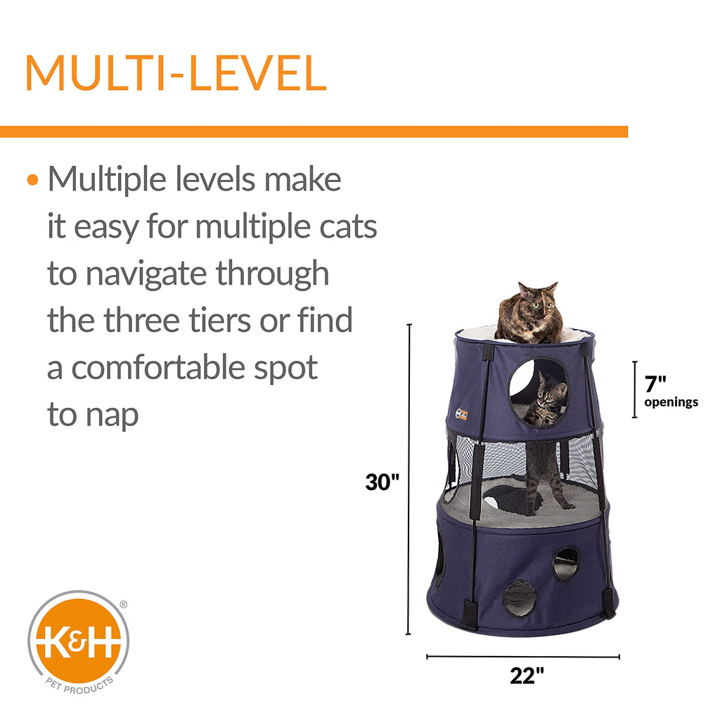 K&H Cat Tower, Tree Condo for Multiple Large Indoor Cats, 3 Level, Denim