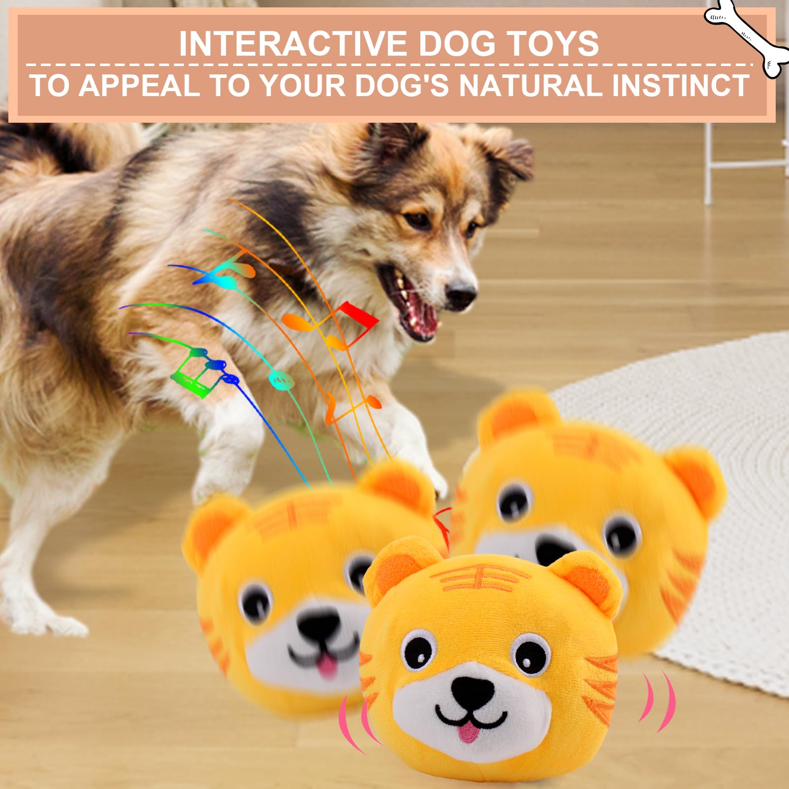 BABORUI Interactive Dog Toys Tiger, Jumping Squeaky Dog Toys with Recording and Music Modes, Rechargeable Moving Dog Chew Toys for Small/Medium/Large Dogs to Keep Them Busy(Tiger)
