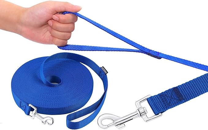 AMAGOOD Dog/Puppy Obedience Recall Training Agility Lead-15 ft 20 ft 30 ft 50 ft Long Leash-for Dog Training,Tie Out,Play,Safety,Camping (30Feet x 1Inch,Blue)
