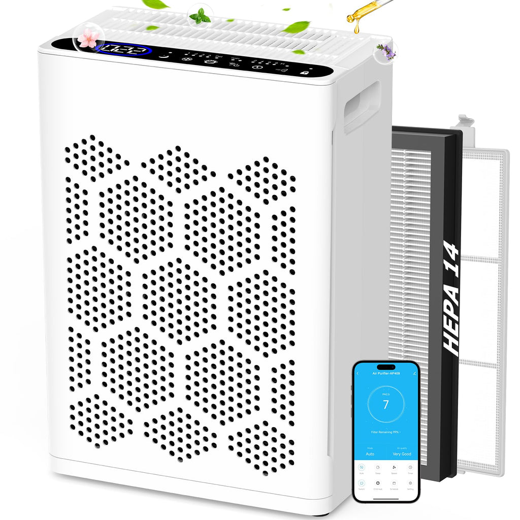 DAYETTE Air Purifiers for Home Large Room Up to 1800 Ft² with Fragrance, Smart WiFi Alexa Control,Auto Mode, HEPA 14 Air Purifier with Washable Prefilter for Bedroom, Dorm Room, Pets, Office