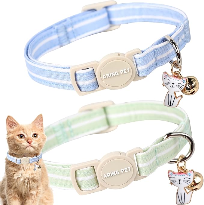 ARING PET 2 Pack Cat Collar, Christmas Breakaway Kitten Small Collars with Bells for Girl Boy Cats-Pink Reindeer Santa Claus & Green Xmas Tree