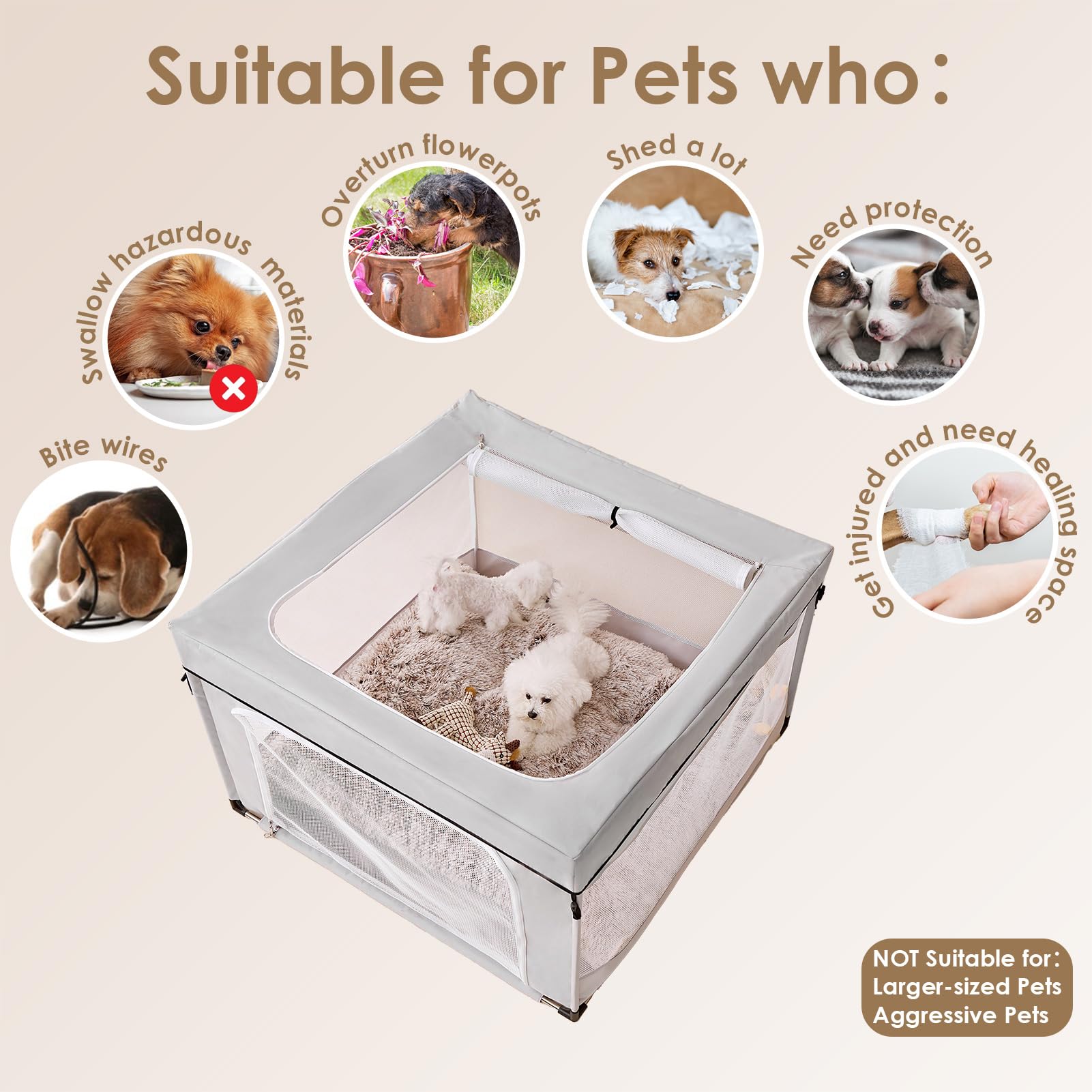 EHEYCIGA 42x42x26 Dog Playpen with Top Cover for Dogs & Cats, Sliver Grey