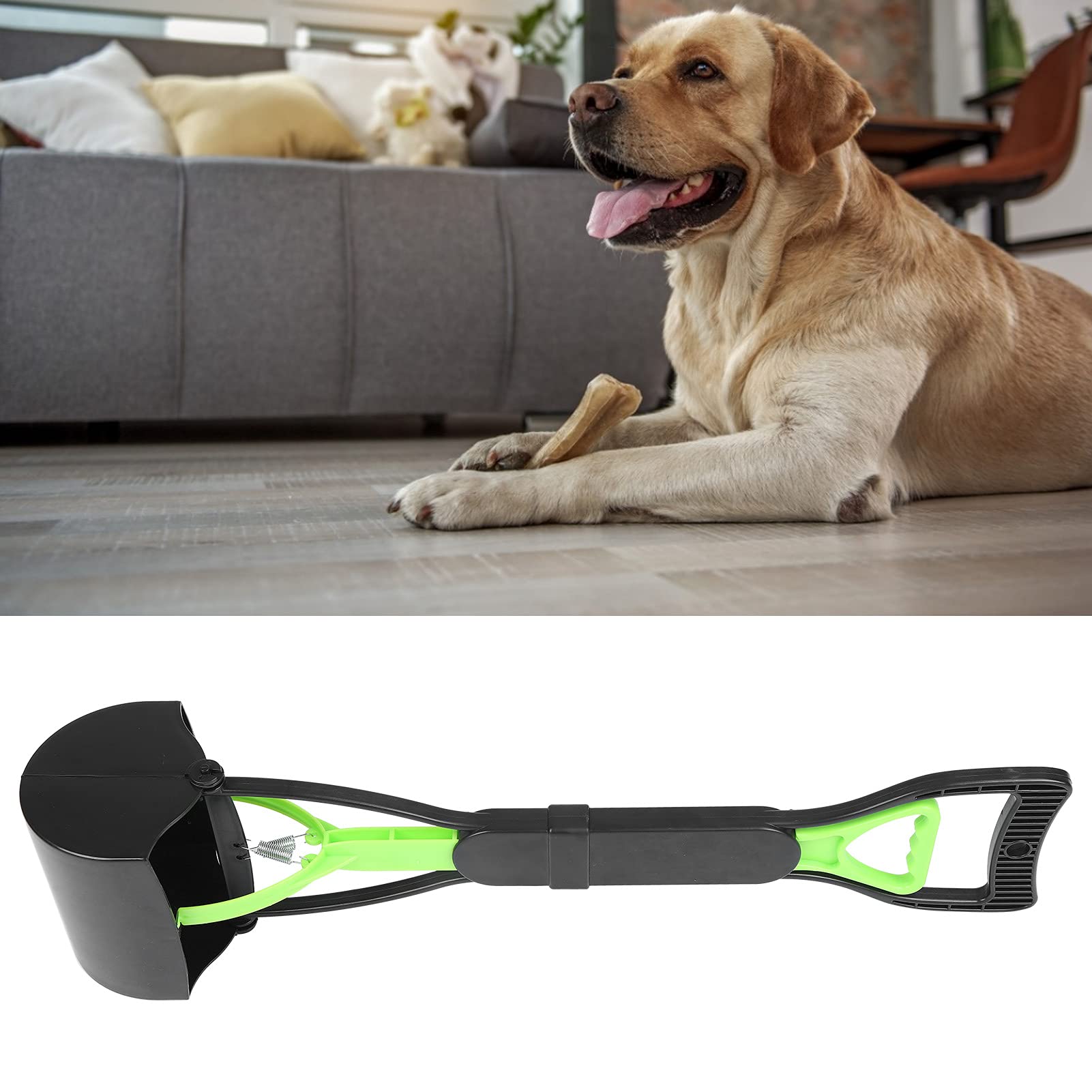 Pet Pooper Scooper, Long Handle Folding Poop Scoop, Stable Jaw Scoop Easy for Small Pet Poop, Pick Up Animal Waste Dog Puppy Cat Waste Picker Cleaning Tools Outdoor Dog Pooper Scooper(green+black)