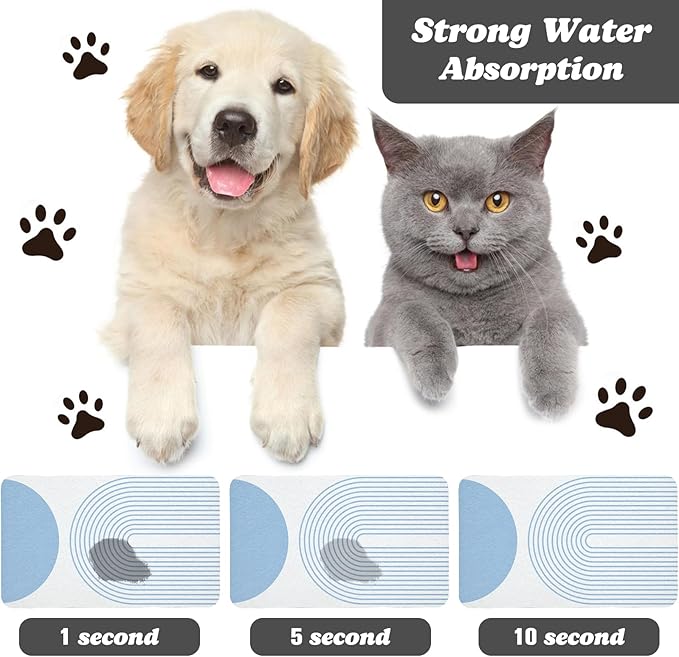 Dog Food Mats for Floors Waterproof, Cat Water Bowl Mats Pet Feeding Absorbent Mat Placemats for Food and Water Blue Bohemia 16 * 24 inch