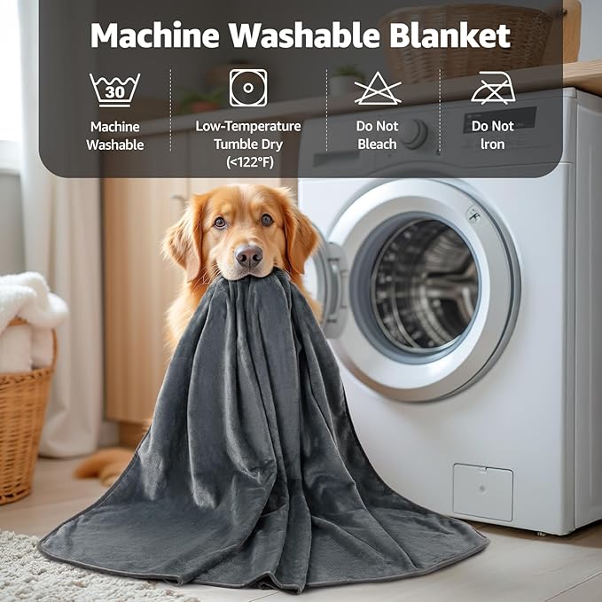 LOOBANI Waterproof Dog Blanket for Bed: Spill-Proof Puppy Blankets for Small Medium Dogs Washable, Reversible Soft Flannel Pet Throw for Couch Sofa Cover, Crate, Travel, Picnic, 30" x 40", Grey