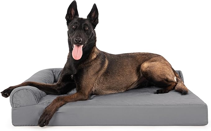 Furhaven Orthopedic Dog Bed for Medium/Small Dogs w/ Removable Bolsters & Washable Cover, For Dogs Up to 35 lbs - Two-Tone Plush Faux Fur & Suede L Shaped Chaise - Espresso