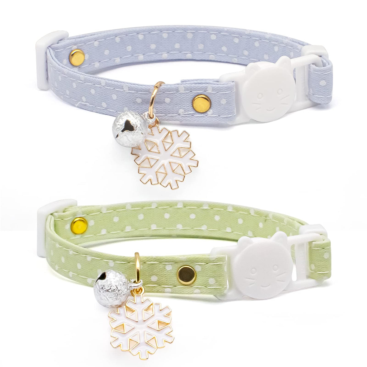 2 Pack Cotton Breakaway Cat Collar with Bell Dark Blue & Light Blue White Snowflake Pendant Cute Kitten Cat Collar Suitable for Girls and Boys