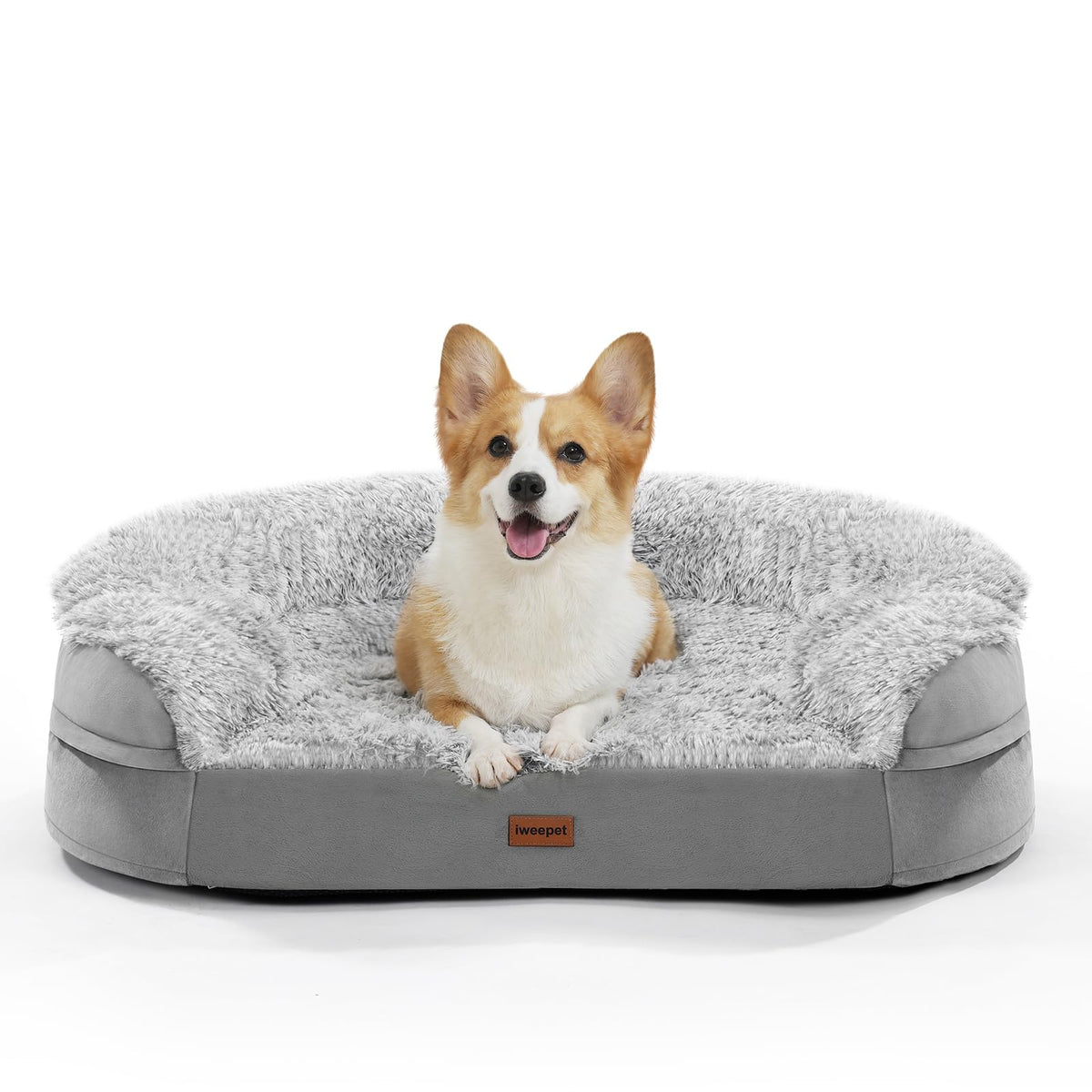 iweepet Fluffy Orthopedic Dog Beds for Large & Extra Large Dogs, 41" Calming Dog Sofa Bed with Supportive 28D Egg-Crate Foam, Removable Washable Cover, Waterproof Lining, for Puppy,Senior,Sick