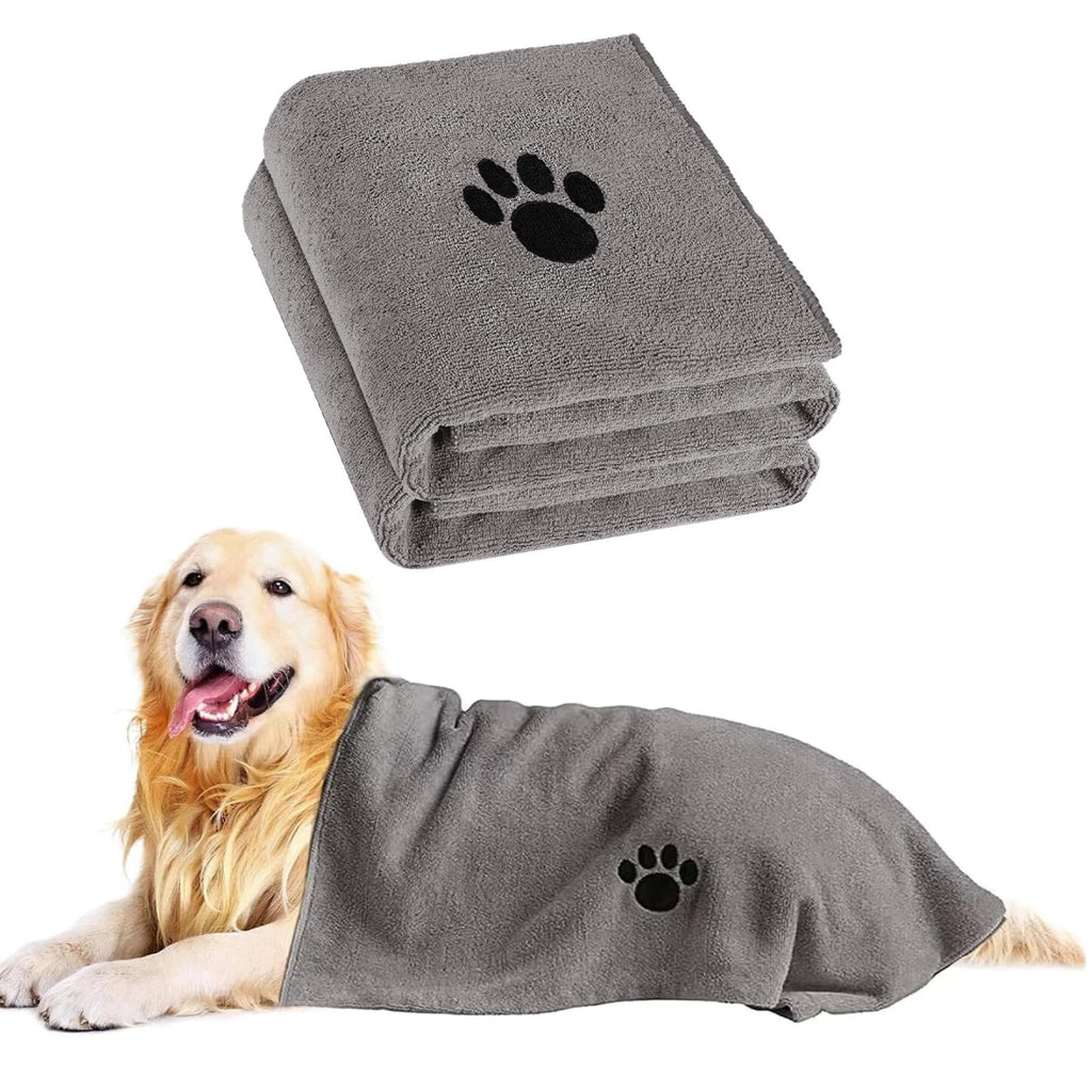 Puomue 2 Pack Microfiber Dog Towels for Drying Dogs, Super Absorbent and Soft Pet Towels for Dogs or Cats, 40''X23.6'', Pet-Friendly, Perfect for Pets of Different Sizes and Fur Types, Grey