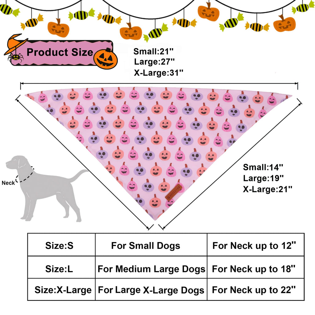 ADOGGYGO Halloween Dog Bandanas Girl, Pink Ghost Pumpkin Dog Scarf, Small