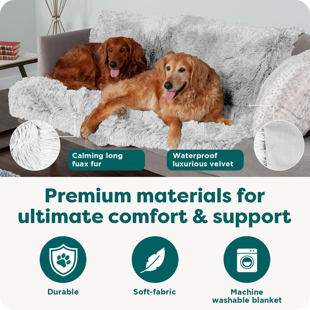 Furhaven Waterproof Throw Blanket for Dogs & Indoor Cats, Reversible Protective Pet Blanket, Medium, Long Faux Fur & Velvet, Driftwood