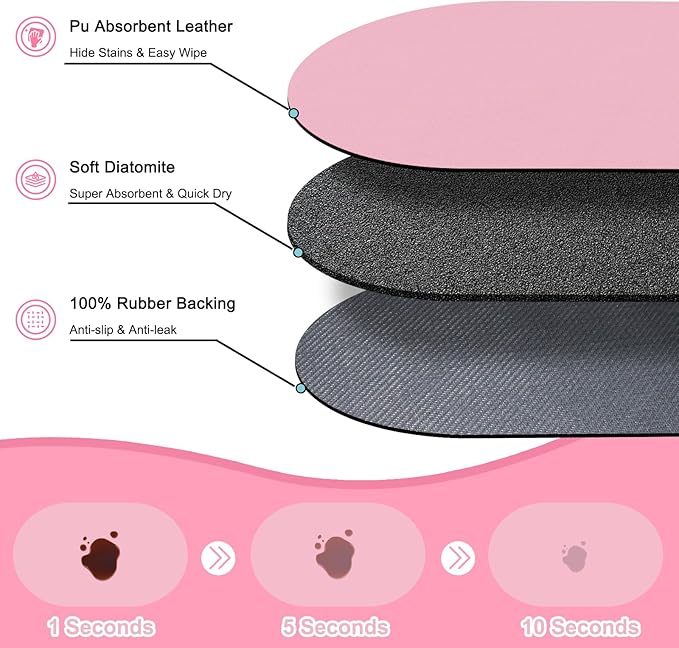 Dog Feeding Mat 24''x16'', Absorbent Pet Food Mat, No Stains Quick Dry Pet Water Mat Protect Floor, Cat Dog Water Bowl Mat for Messy Drinkers, Non-Slip Rubber Base Pet Placemats for Food and Water