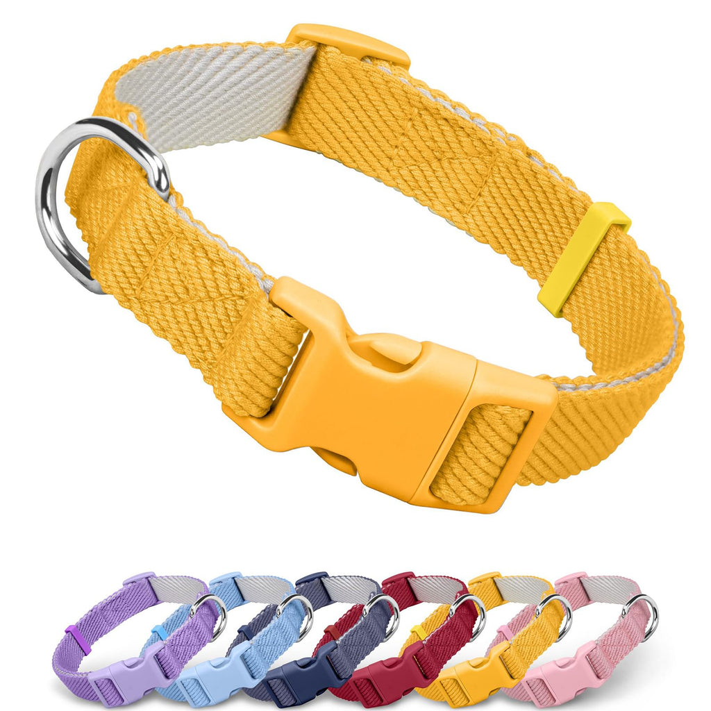 Dynmeow Soft and Breathable Cotton Dog Collar, Durable Adjustable Heavy-Duty Pet Collar with Quick-Release Buckle, Lightweight for Sensitive Skin for Large Dogs, Yellow, L