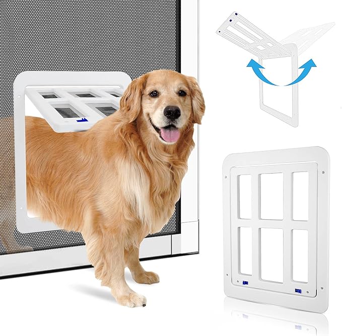 PETLESO Small Pet Door for Screen & Sliding Doors - 8.3" x 10.3" Magnetic Auto-Close Flap with Lockable Insert, Ideal for Cats & Small Dogs