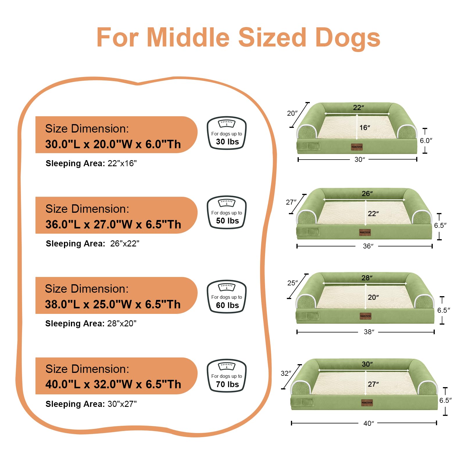 NANUYA Orthopedic Dog Bed for X-Large Dogs, 40 x 32 Inch, Grass Green
