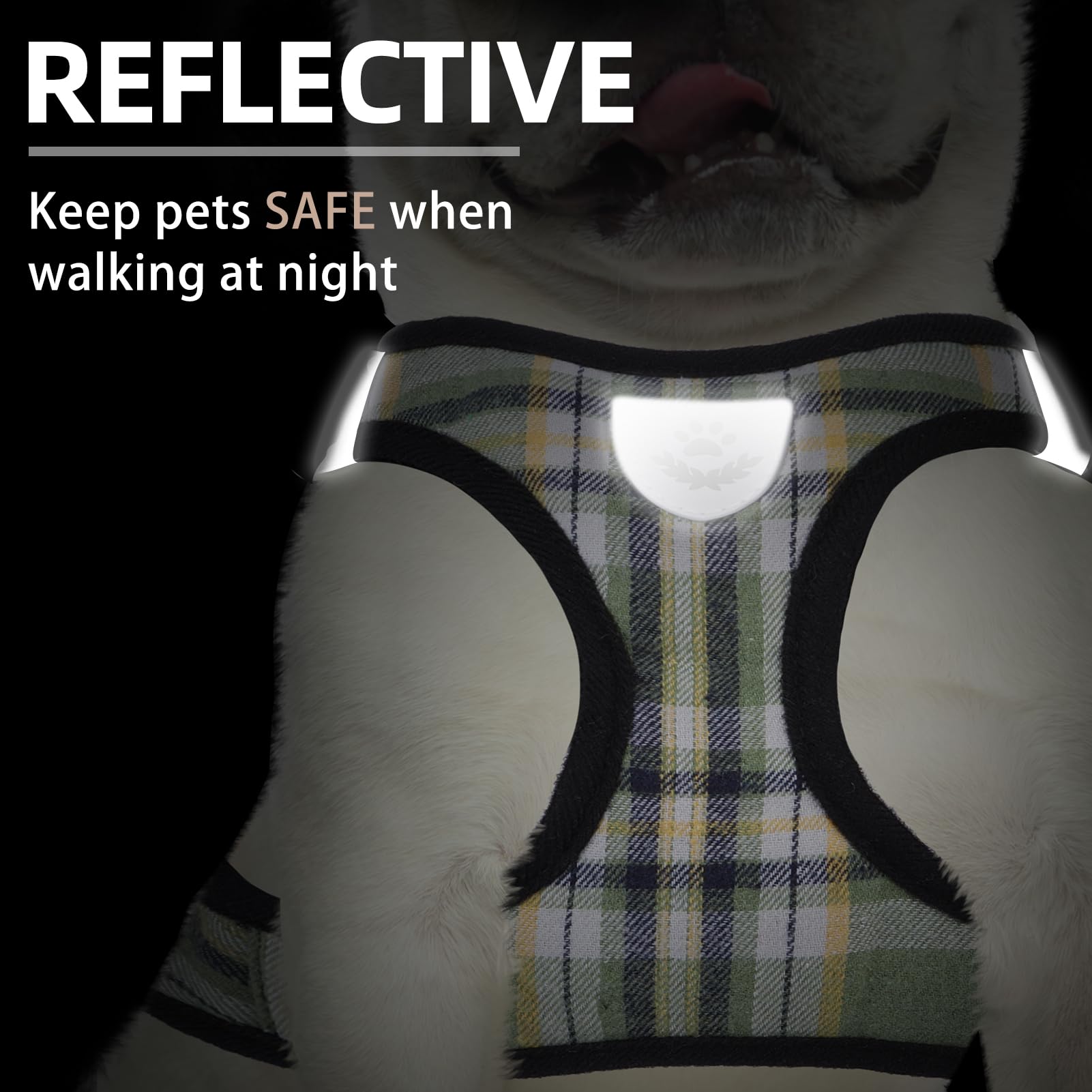 PUPTECK Adjustable Dog Harness Collar and Leash Set Step in No Pull Pet Harness for Small Medium Dogs Puppy and Cats Outdoor Walking Running, Soft Mesh Padded Reflective Vest Harnesses, Grn&YLW, L