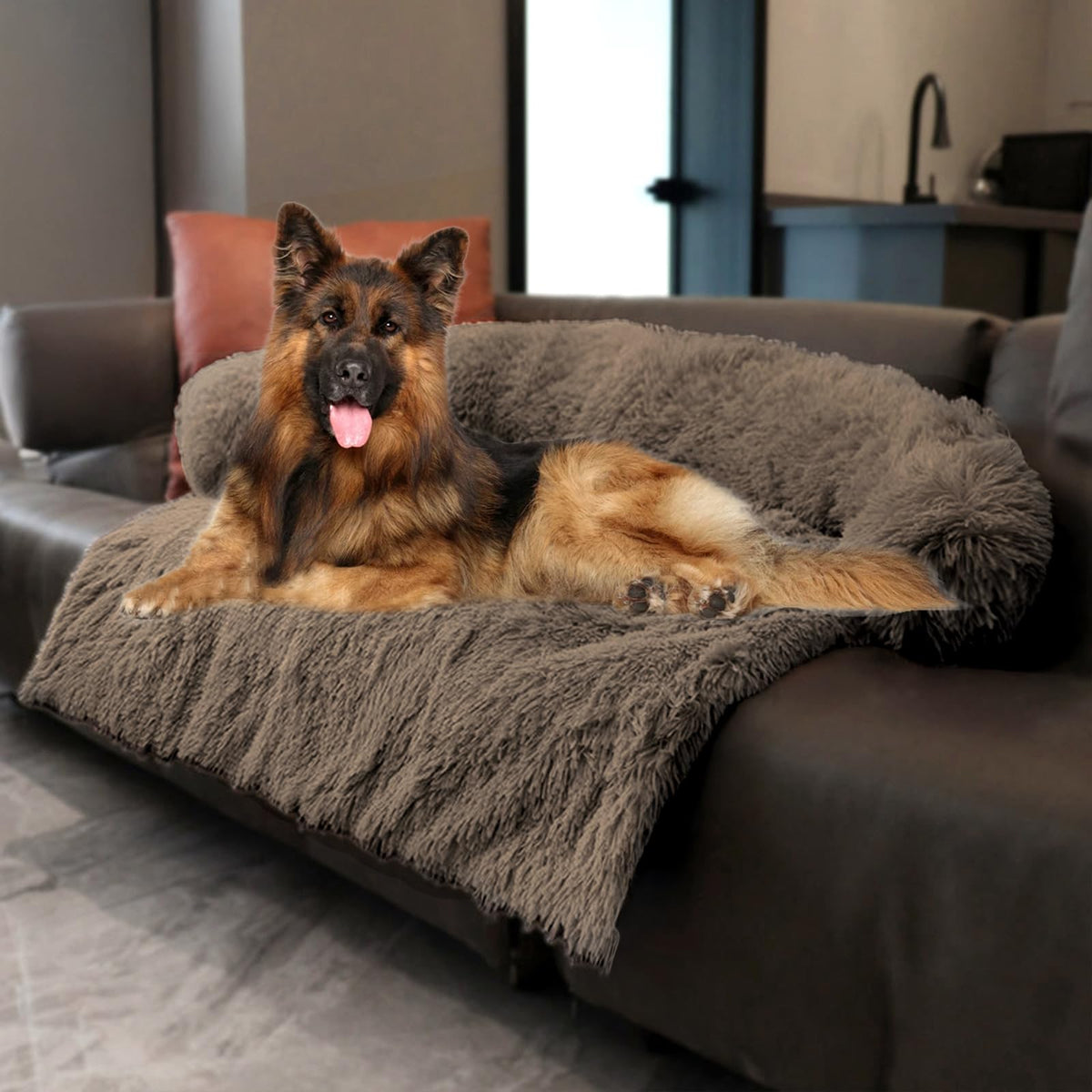 Tinaco Calming Dogs/Cats Bed Mats, Dog Pad Washable Removable Couch Cover, Plush Long Fur Mat for Pets, Waterproof, Perfect for Small, Medium and Large Dogs and Cats (Desert Brown, 45"x37"x 6.0")