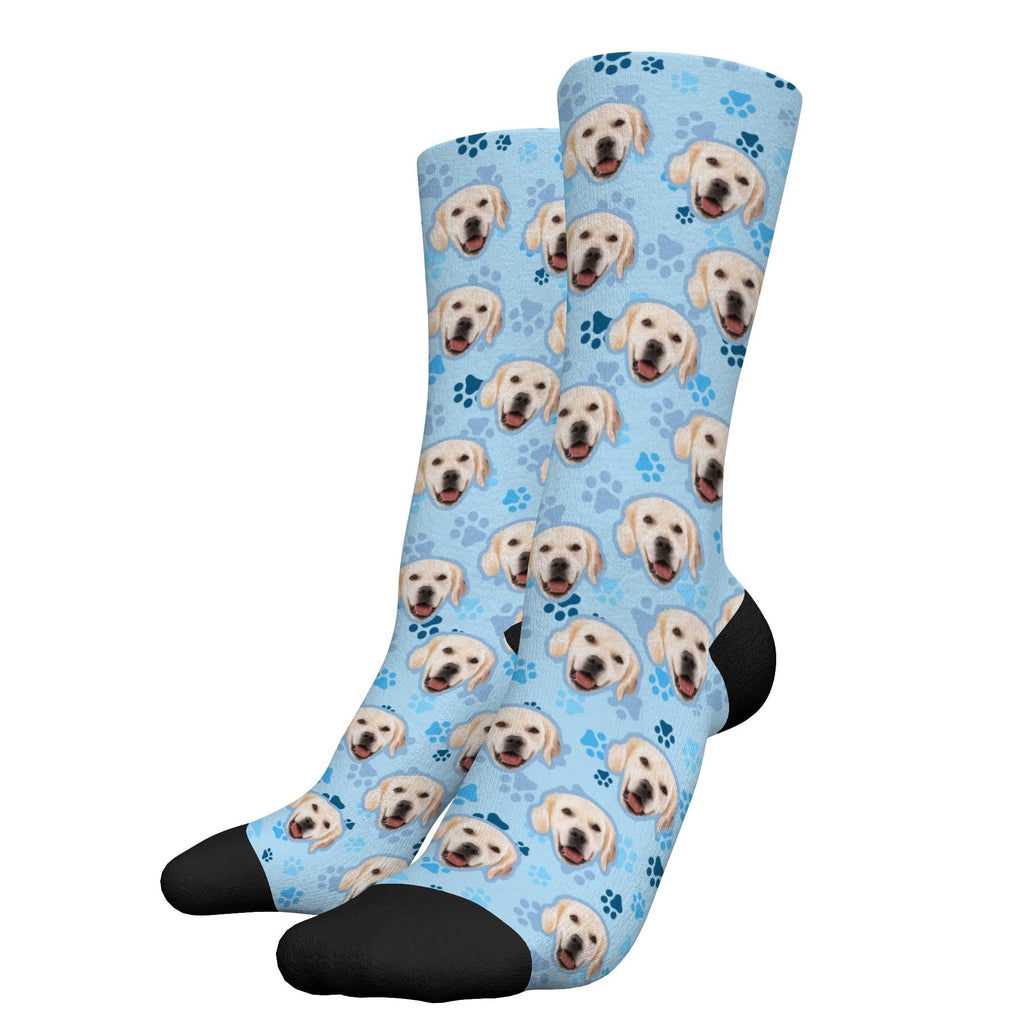 D-Story Custom Pet Face Socks with Pictures Personalized Photos Crew Socks Dog's Tracks Paws Novelty Animal Soft Funny Sock Customized Gifts for Dog Mom Dad