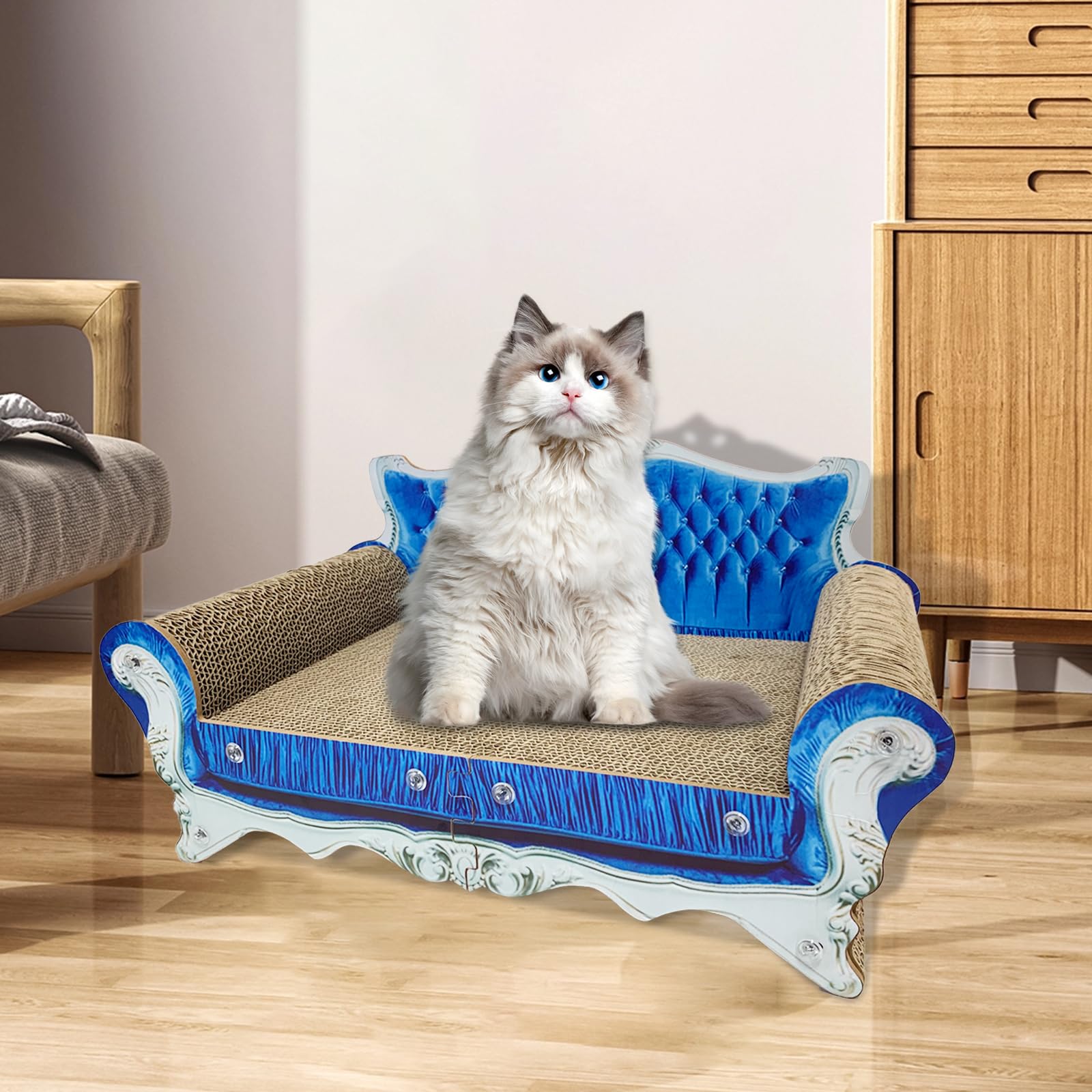INRLKIT Luxury Cardboard Cat Scratcher Sofa Bed, Couch Shaped Cat Scratching Board, Scratch Lounge with Catnip, Scratcher for Indoor Cats Kittens Kitties