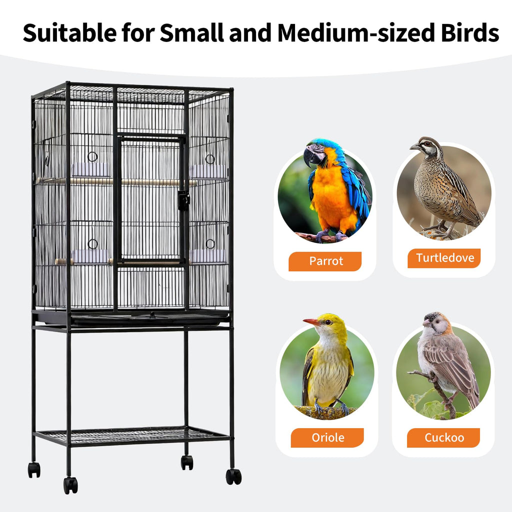 Garvee Large Bird Cage, 54" H Big Bird Cage with Stand for Parakeets Parrots Conures Lovebird Cockatiel Black