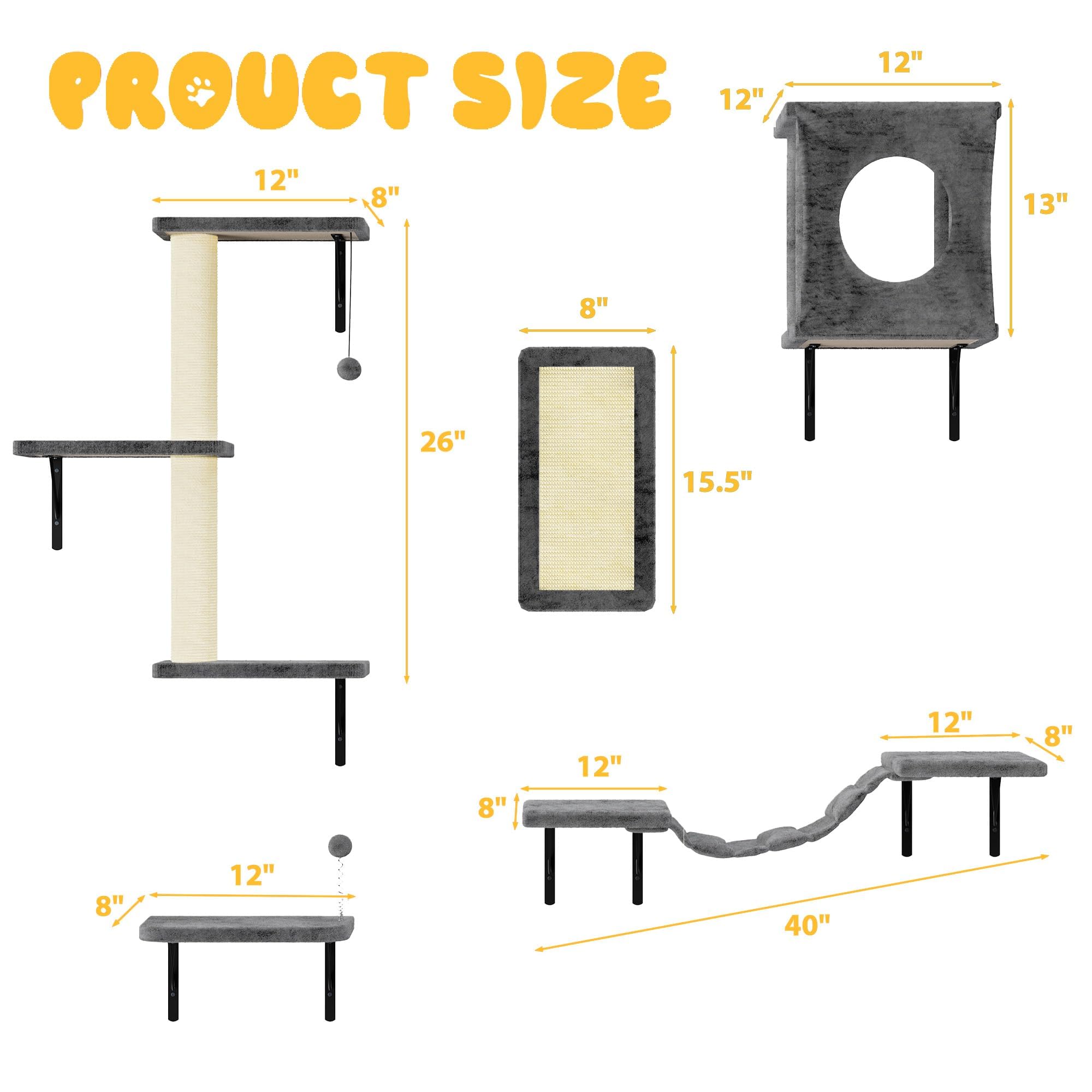 Cat Wall Shelves, 10-in-1 Wall-Mounted Cat Furniture Set