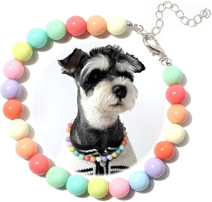 Hosiwei Dog and Cat Rainbow Beads Collar Necklace, Faux Pearls Necklace Pet Jewelry Colorful Candy Colors (Colorful