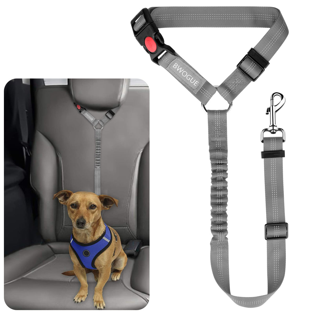 BWOGUE Dog Seat Belt for Car, Headrest Restraint Reflective Bungee, 1 Pack