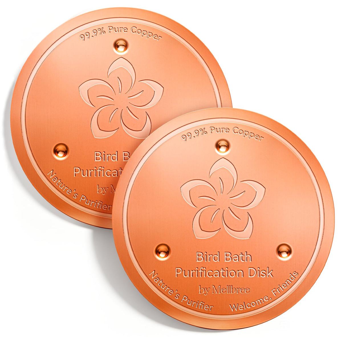 Mellbree 4-Pack Bird Bath Copper Disc, 0.6mm Reinforced 99.99% Pure Copper Cleaning Disk with Triple-Point Support for Physical Safe Clean Water All-Season (Sunflower)