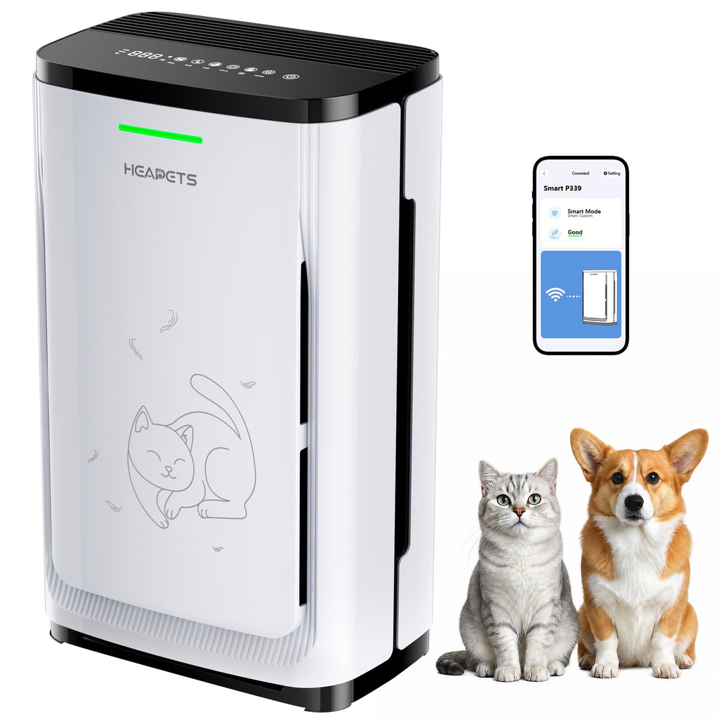 Pet Air Purifier Large Home 4200 sq ft, Suck up Floating Cat Dog Hair Dander, 7-Stage H13 HEPA Anion Activated Carbon Filter, Air Purifiers with APP for Odor Allergies Smoke Dust, Zero Ozone, P339