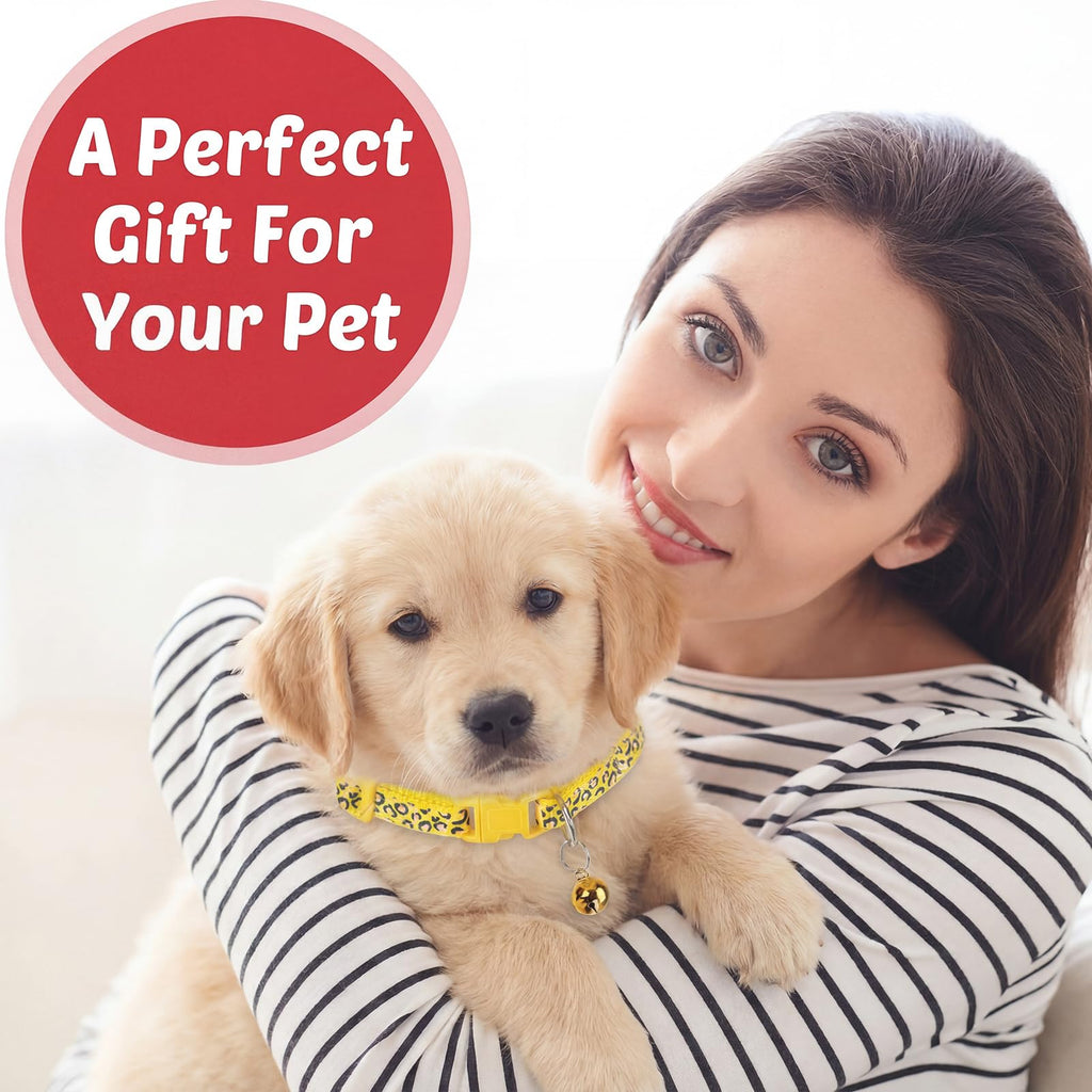 Yunsailing 24 Pcs Dog Collars with Bells for Litter Dog Puppy Soft Nylon Whelping Adjustable Reflective Kitten Collars for Newborn Pets Dogs, Assorted Colors(Cute Pattern)