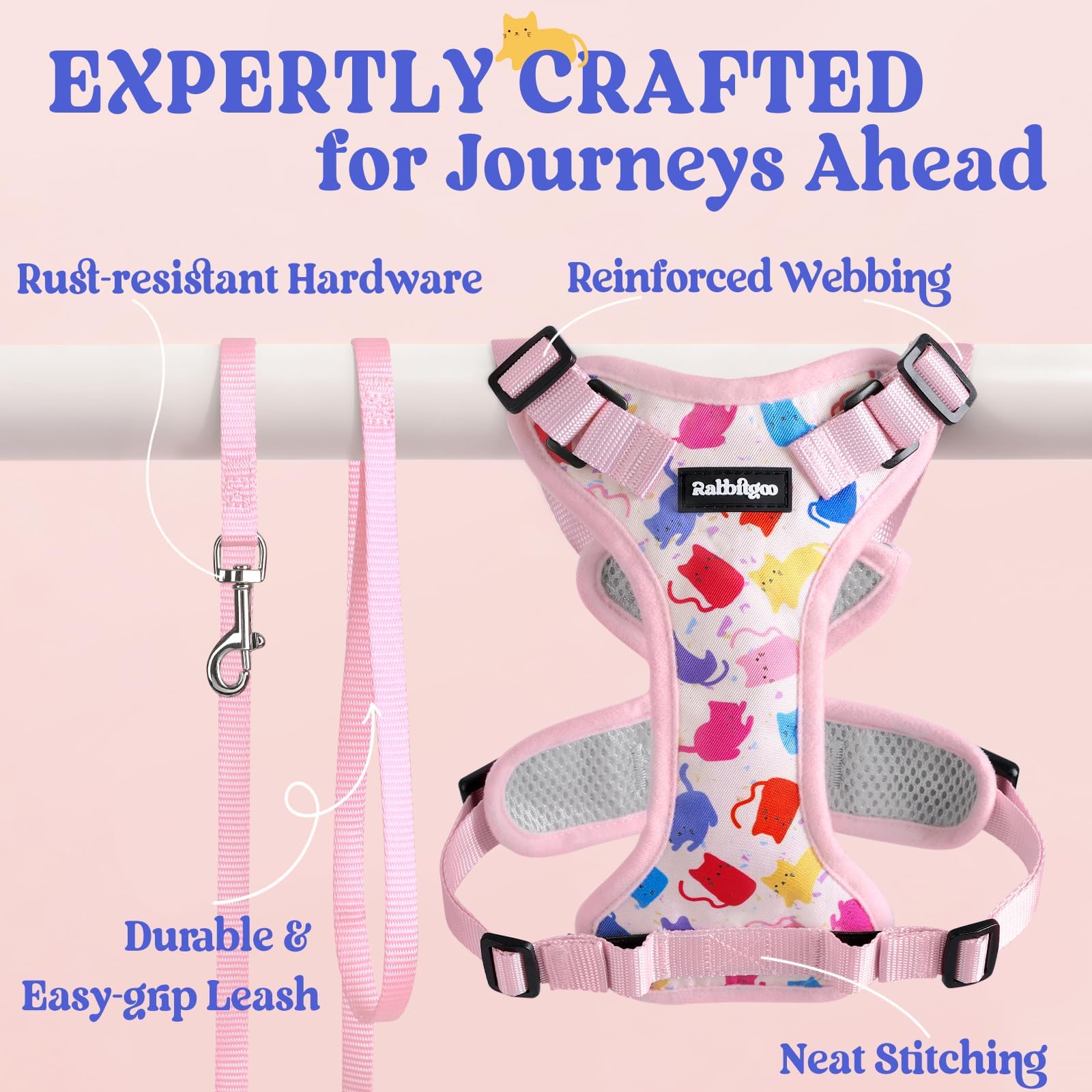 rabbitgoo Cat Harness and Leash Set, Escape Proof Vest, Purrty Pink