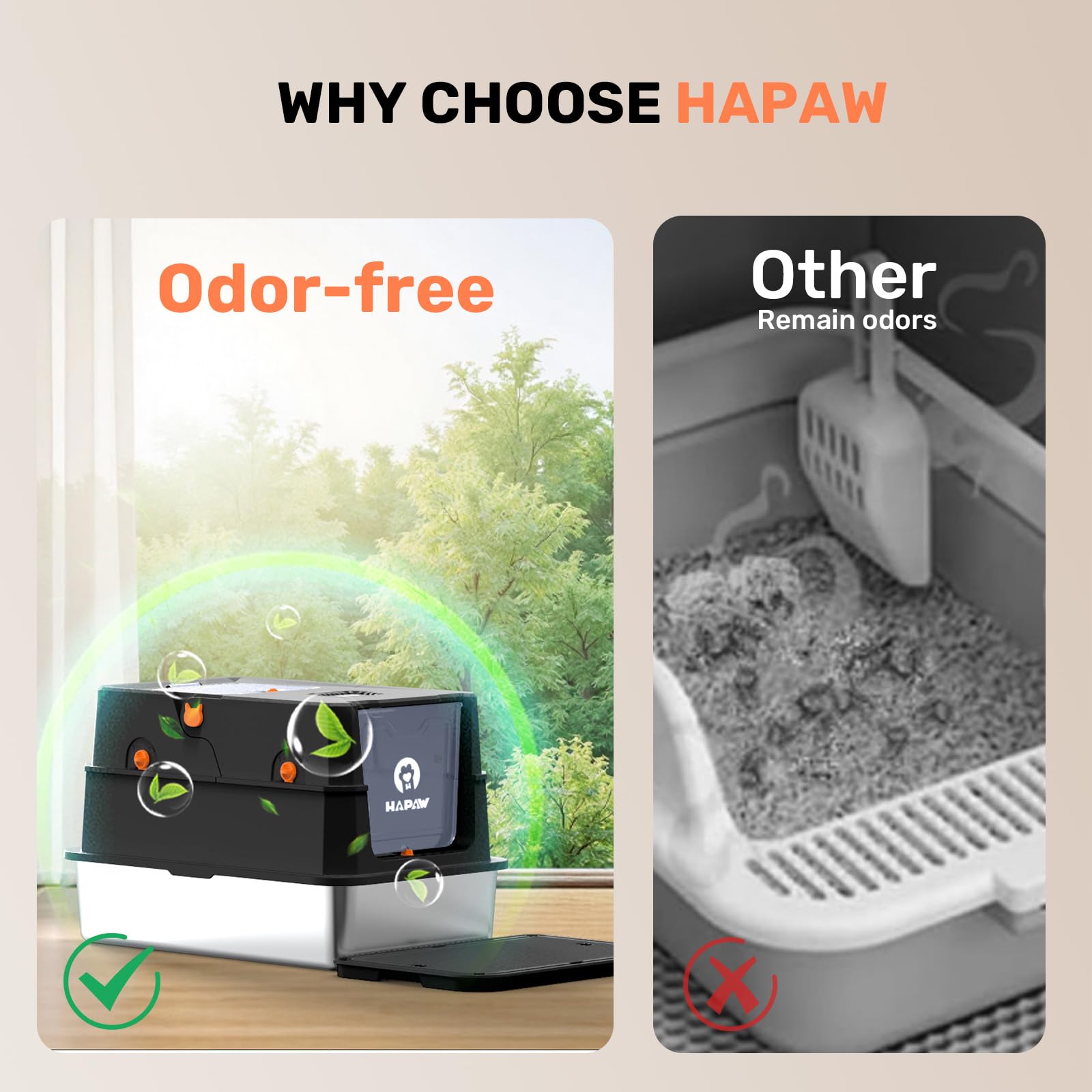 HAPAW Stainless Steel Litter Box with Lid, Anti-Leakage Enclosed Metal Litter Box, Flip-Top Extra Large Kitty Litter Pan with Scoop & Pedal, Odor Free, Front & Top Dual Entry, Black