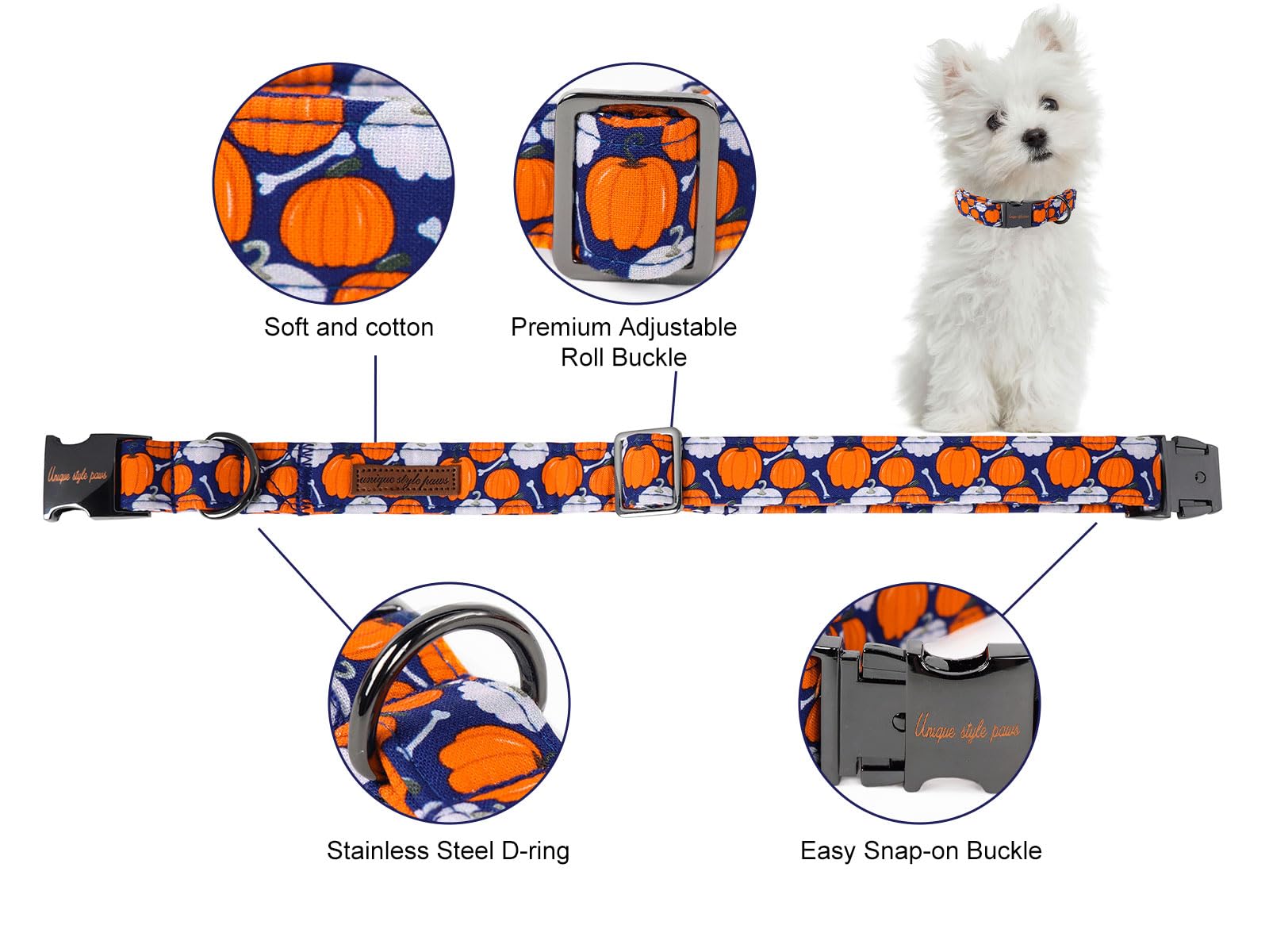 Unique style paws Dog Collar Metal Buckle Collar for Autumn Winter Christmas for Small Medium Large Boys Girls Dogs