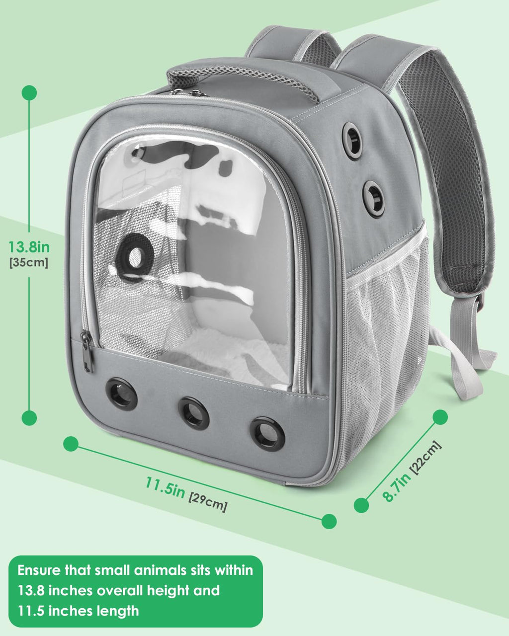 DBNESS Guinea Pig Carrier Backpack, Portable Rabbit Travel Carring Bag for Pet Bunny Chinchilla Bearded Dragon Hamster Parrot Outgoing Pouch Case with Water Bottle Holder & Detachable Pad (Light Gray)
