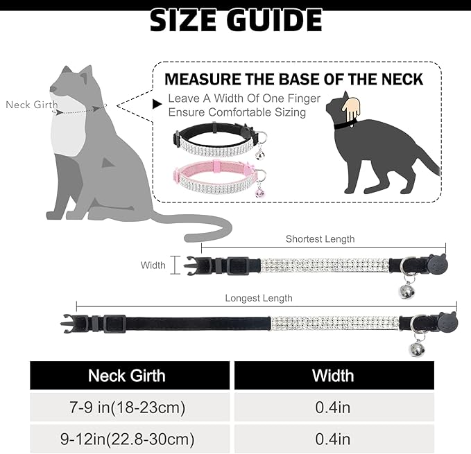 EXPAWLORER Soft Velvet Safe Cat Collars for Girl Cats - Rhinestones Bling Diamante Adjustable Collars Breakaway- Chirstmas Cat Clollar Gifts with Bells for Boy Cats Kitty and Small Dogs