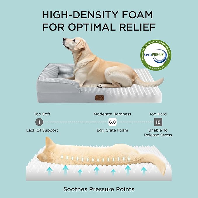 Bedsure Cooling Dog Beds Large Sized Dog - Orthopedic Large Dog Cooling Bed Washable, Dogs Couch Sofa with Waterproof Removable Cover, Pet Bed with Nonskid Bottom, Cooling Grey, 35"