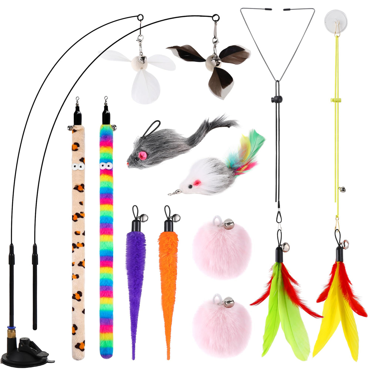Soarer 4in1 Interactive Cat Wand Toys with Suction Cup for Indoor Cat,12Pcs