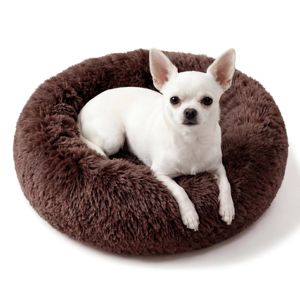 nononfish Round Calming Dog Bed,Plush Donut Pet Bed for Small Dogs