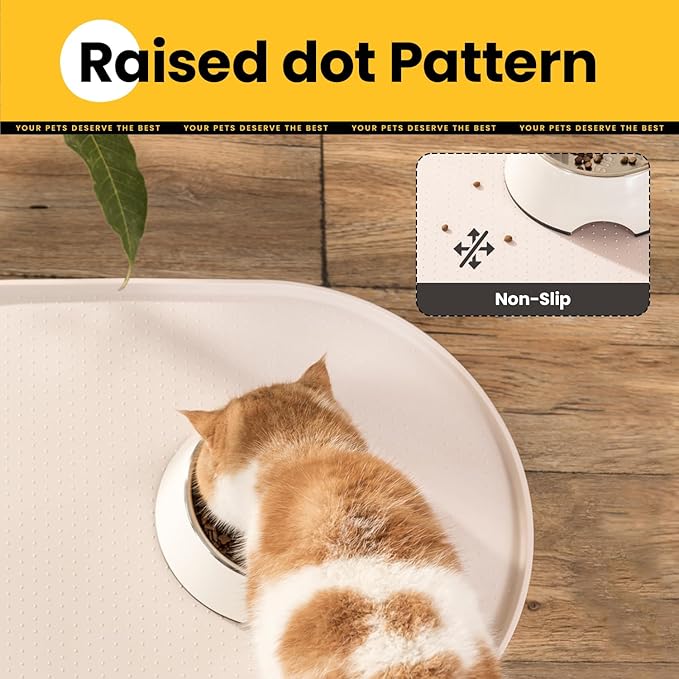 Conlun Dog Food Mat,1/2 Inch Raised Edges Cat Feeding Mat,BPA-Free Silicone Pet Food Mats for Floor Waterproof,Rubber Dog Placemats for Food and Water Bowls(Natural Tan,32"x20")