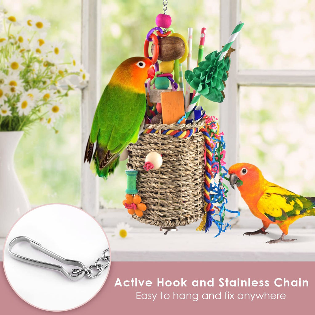 KATUMO Bird Toys, Parrot Grass Basket and Shredding Foraging for Parakeets, Cockatiels, Conures, Small and Medium Bird Cage Accessories
