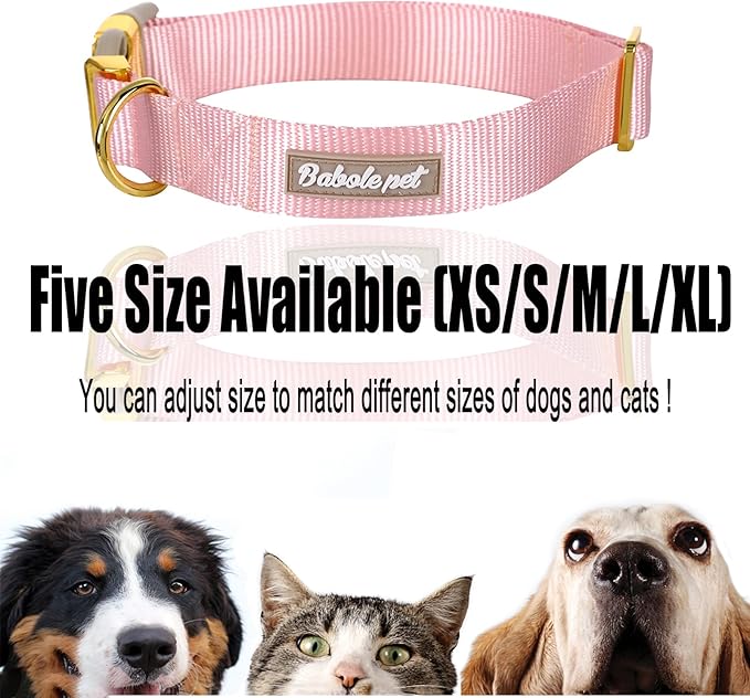 Babole Pet Nylon Dog Collar - Adjustable Pink Soft Webbing Dog Collars for Small Medium Large Dogs Boy Girl Puppy Collar with Safety Metal Buckle M