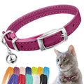 Soft Leather Cat Collar with Safety Elastic Strap - Pink